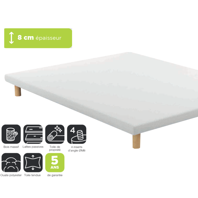 Sommier Tapissier Extra-Plat Ht 8 cm Blanc