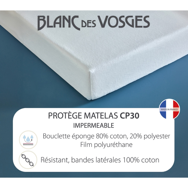 Protège Matelas Blanc Des Vosges Imperméable Respirant Bonnet 40 